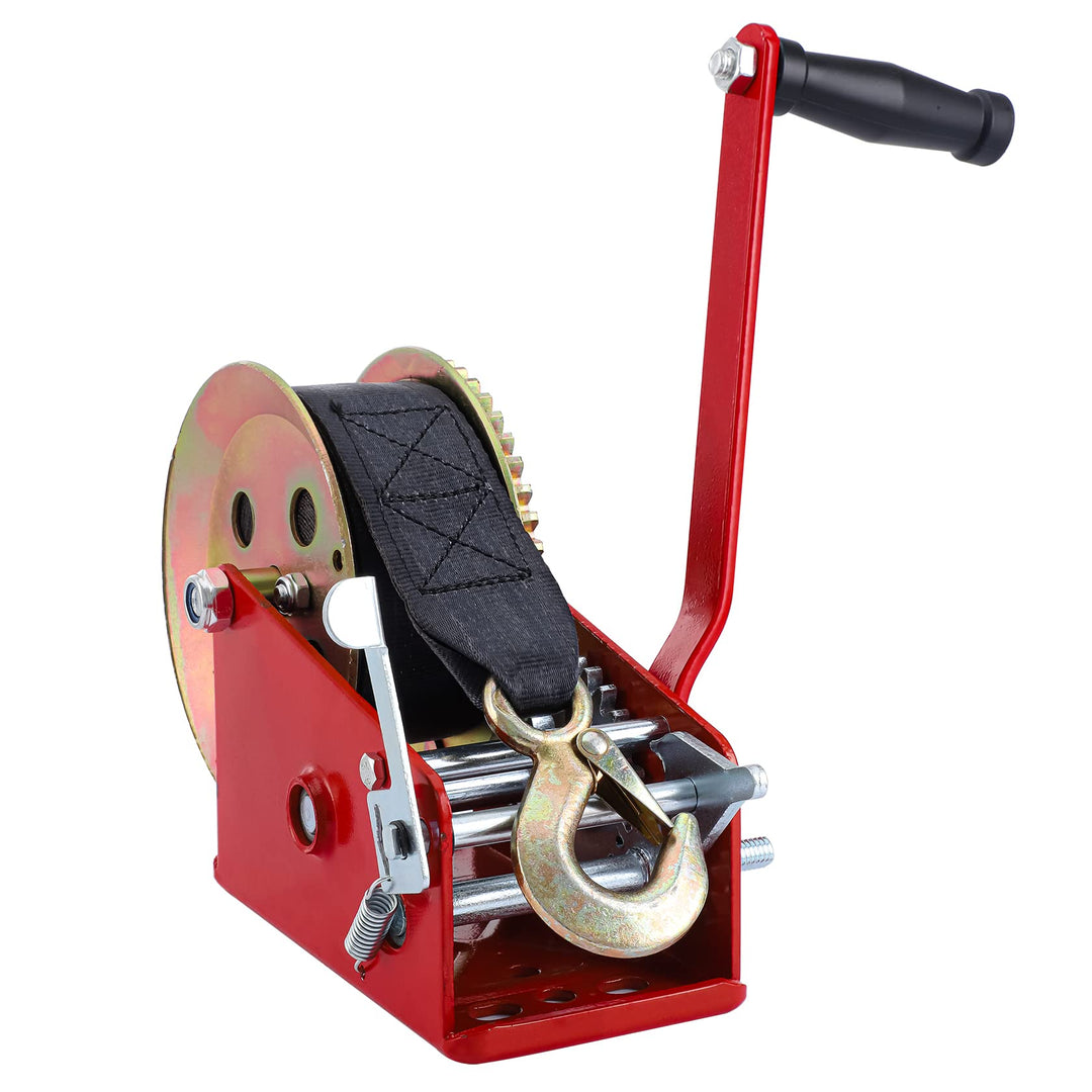 Pindex Handseiwinde mit 10m Gurtband 1600kg/3500LS, Seilwinde mit Bremse für Werkstatt/Garage/Anhäng