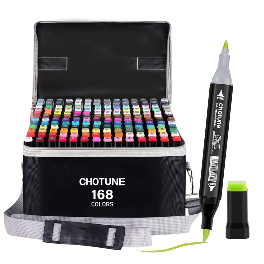 CHOTUNE 168 Farben Marker Set, 2023 Neueste Permanenter Marker, Einzigartiges Doppelkopf-Design, Aus