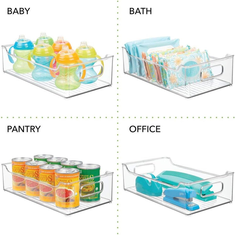 mDesign 4er-Set Ablagebox mit integrierten Griffen – transparente Aufbewahrungsbox mit ansprechendem