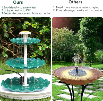 AISITIN DIY Brunnen Dunkelgrün,Vogeltränke Sets mit 3,5W Solar Springbrunnen, 3 Stufige Vogelfüttere