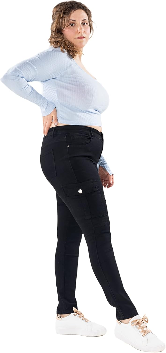 Nina Carter Damen Cargo Jeans grossen Grössen Stretchjeans Plus Size Jeanshosen Used-Look Denim Hose