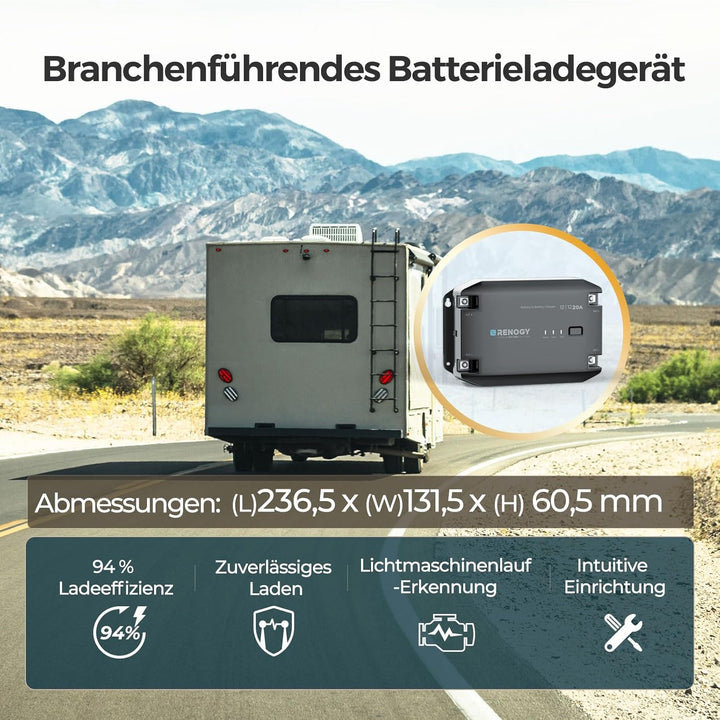 Renogy 20A DCDC Batterieladegerät, 12V Solarenergie Ladegerät, AGM, Flooded, Gel, and Lithium Batter