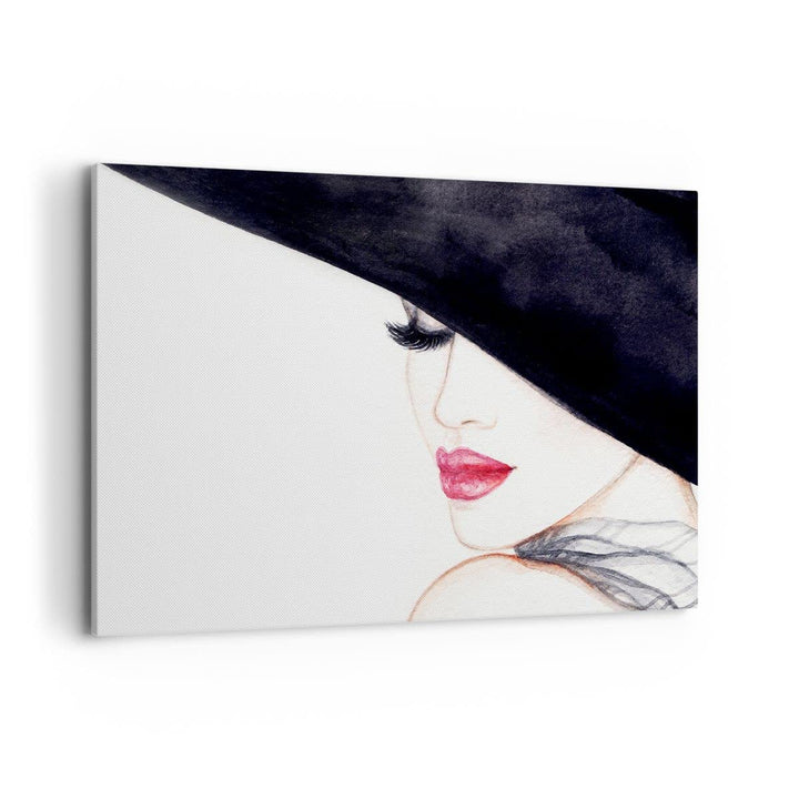 Bilder auf Leinwand 100x70cm Leinwandbild Frau Lippen Hut Eleganz Gross Wanddeko Bild Schlafzimmer K