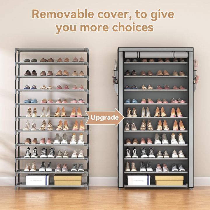 Schuhregal 11 Ebenen, Schuhschrank Hoch für 50 Paare Schuhe, Schuhaufbewahrung mit staubdichtem Über