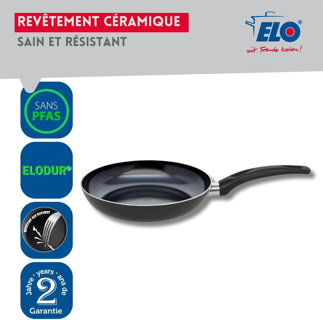 ELO 9807850 Set mit 3 Aluminium-Pfannen und 3 Glasdeckeln, Pfanne für alle Herde ausser Induktion, K