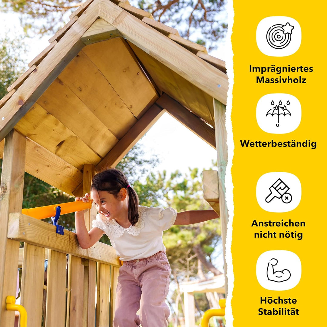 Wickey Spielturm Klettergerüst MultiFlyer Light, Schaukel & grüner Rutsche, Outdoor Kinder Klettertu