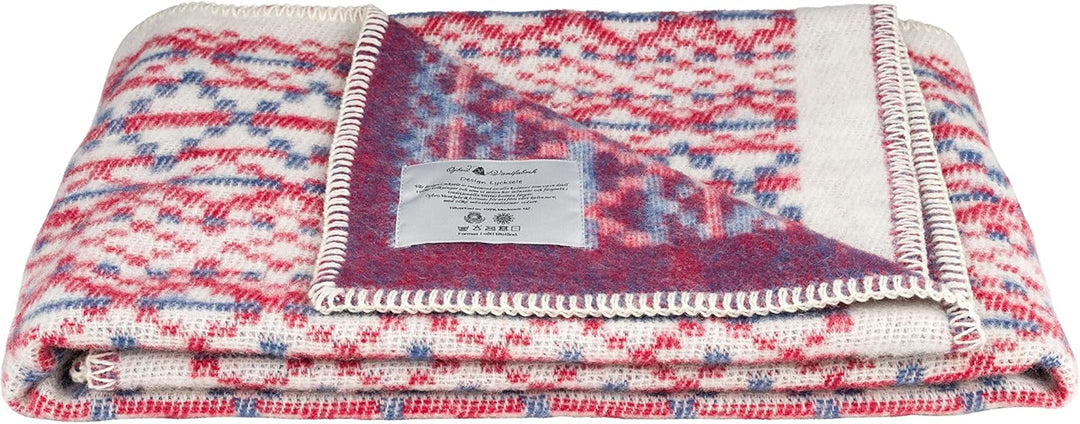 ÖJBRO VANTFABRIK "Lycksele gewebte Wolldecke 90x130 cm Natur/rot/blau 100% Merinowolle Strick-Plaid
