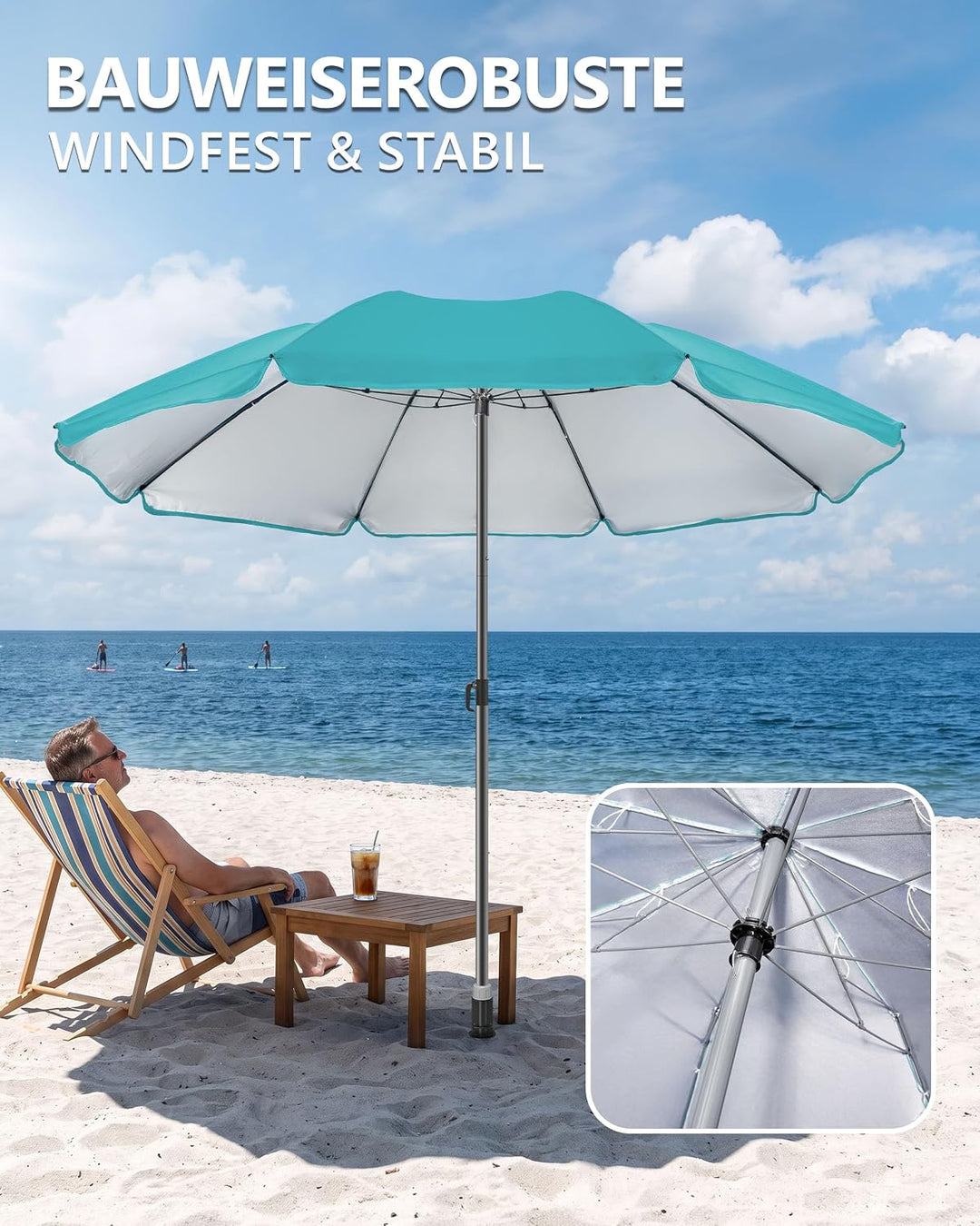 4smile Sonnenschirm Strand SunnyJoy Ø 200 cm, 3er Set - Strandschirm mit UV Schutz 50+, inkl. Sonnen