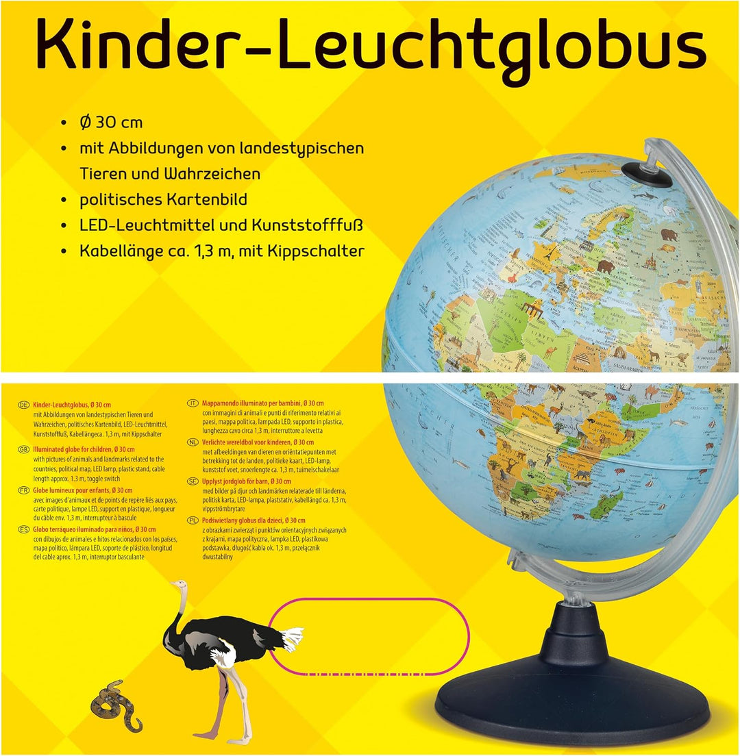 Idena 22059 - Leuchtglobus mit Tierabbildungen, mit LED Beleuchtung und Ein- und Ausschalter, Durchm