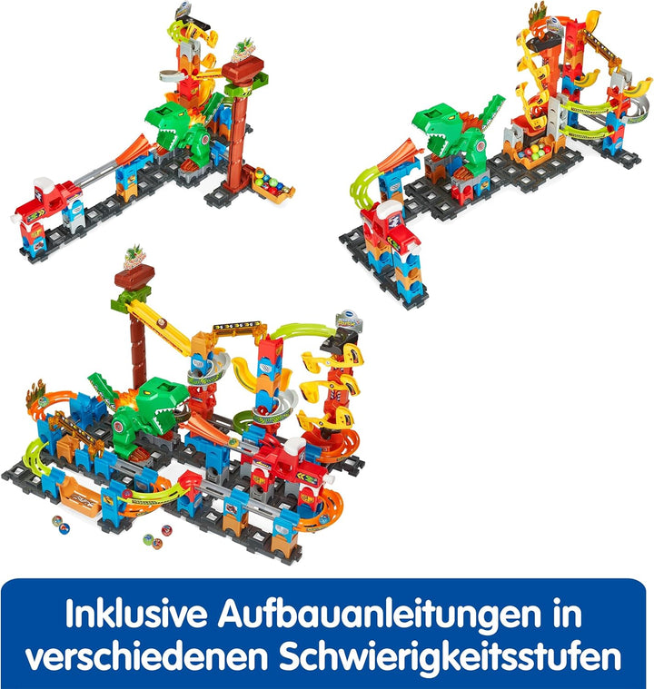 VTech Marble Rush - Dino Adventures Magnetic Set XL400 E – Interaktive Murmelbahn mit spannenden Bah