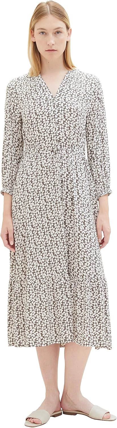 TOM TAILOR Damen Maxikleid mit Muster & Bindedetail, 33766 - Grey Floral Design