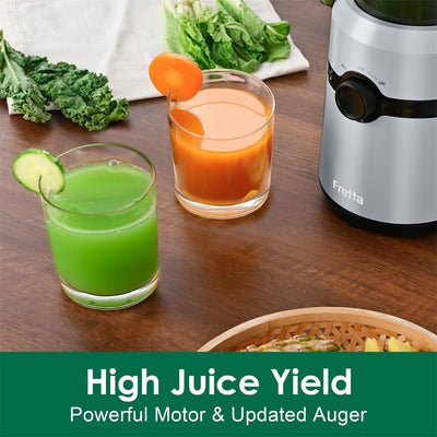 Fretta Entsafter Slow Juicer mit 108 mm Öffnung&1L Fassungsvermögen,Entsafter Gemüse und Obst Testsi