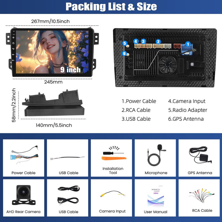 CAMECHO 4+64G 8-Kern Android 15 Navi Autoradio für Suzuki Splash Ritz Opel Agila 2004-2014, 9 Zoll Q