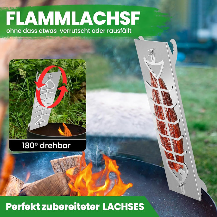 Edelstahl Flammlachshalter für Feuerschalen und Grills mit Wandstärke bis 6mm-5-stufig verstellbares
