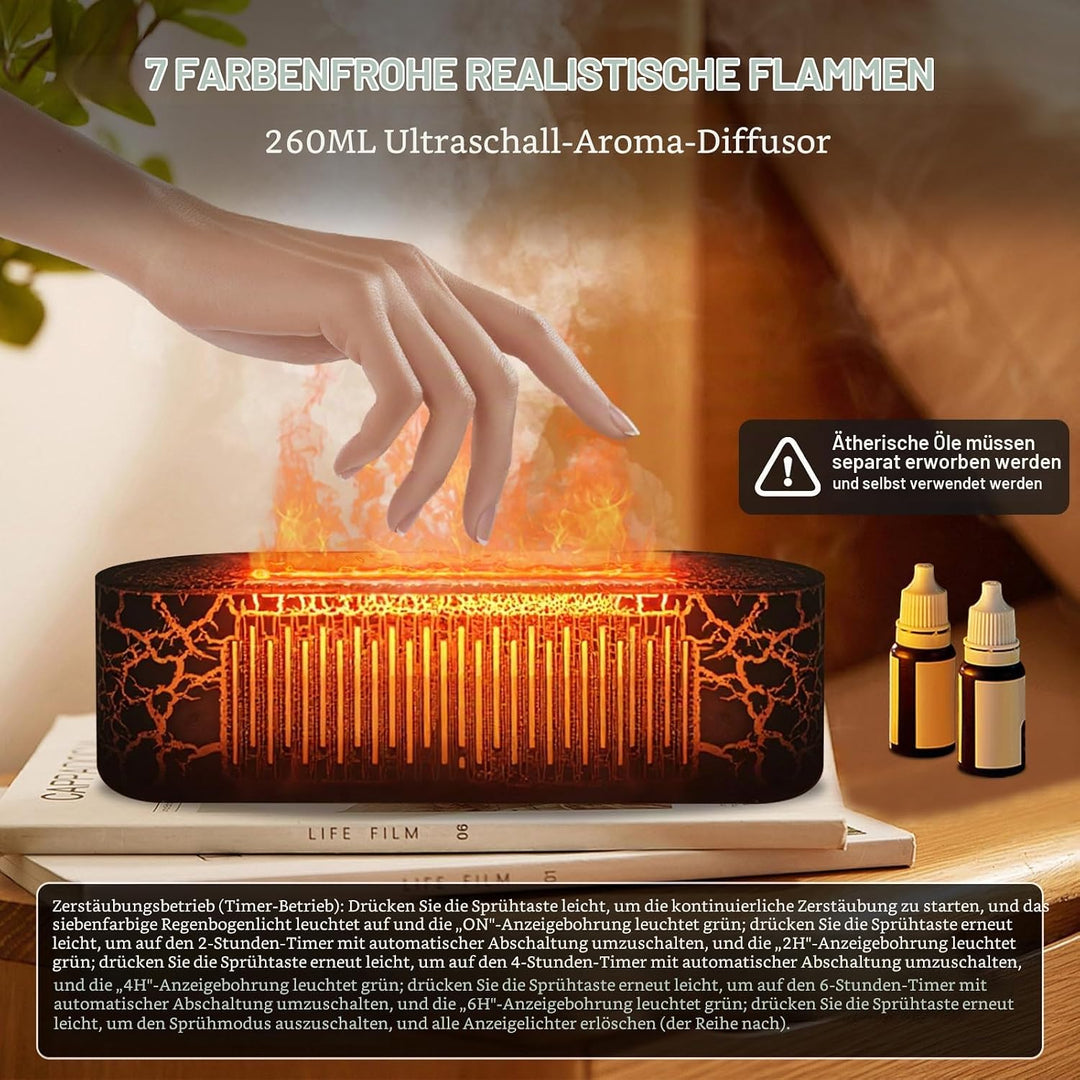Vulkan Luftbefeuchter Flammen Aroma Diffusor: 260ml Ultra-Leiser Ätherischer Öle Diffusor mit 7 Farb
