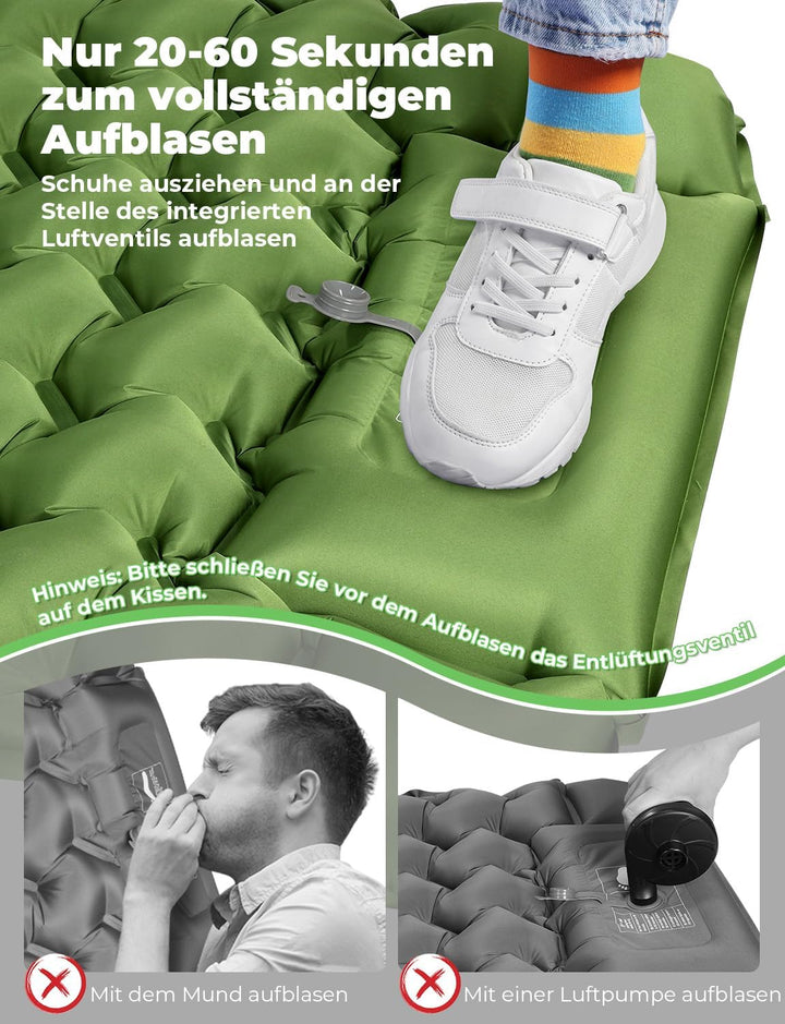 Glymnis Isomatte Camping Aufblasbare Luftmatratze mit Fusspresse Pumpe und Kissen, Wasserdicht Luftm