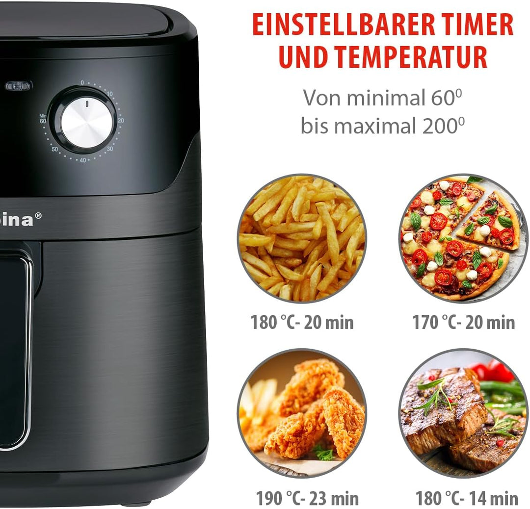 alpina Heissluftfritteuse 6L - Airfryer für 4 bis 6 Personen - Heissluftfritteuse mit Einstellbarer