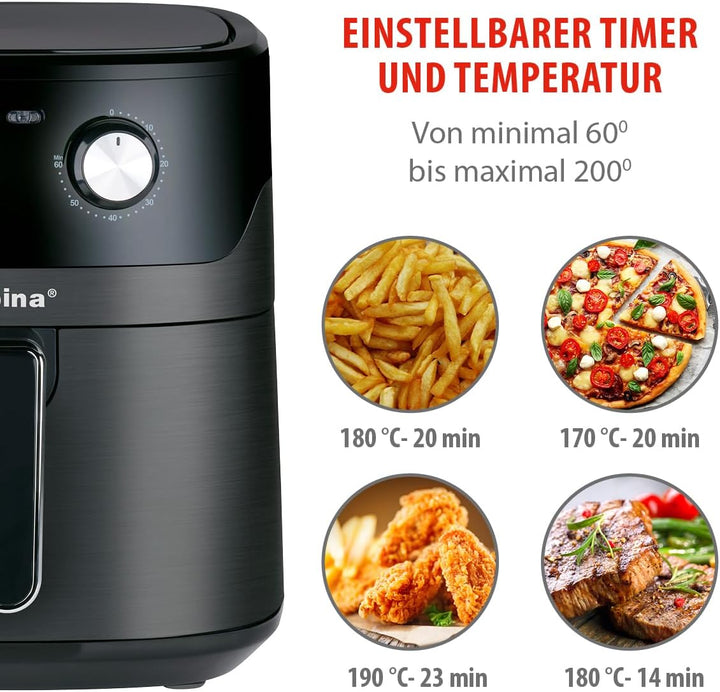 alpina Heissluftfritteuse 6L - Airfryer für 4 bis 6 Personen - Heissluftfritteuse mit Einstellbarer