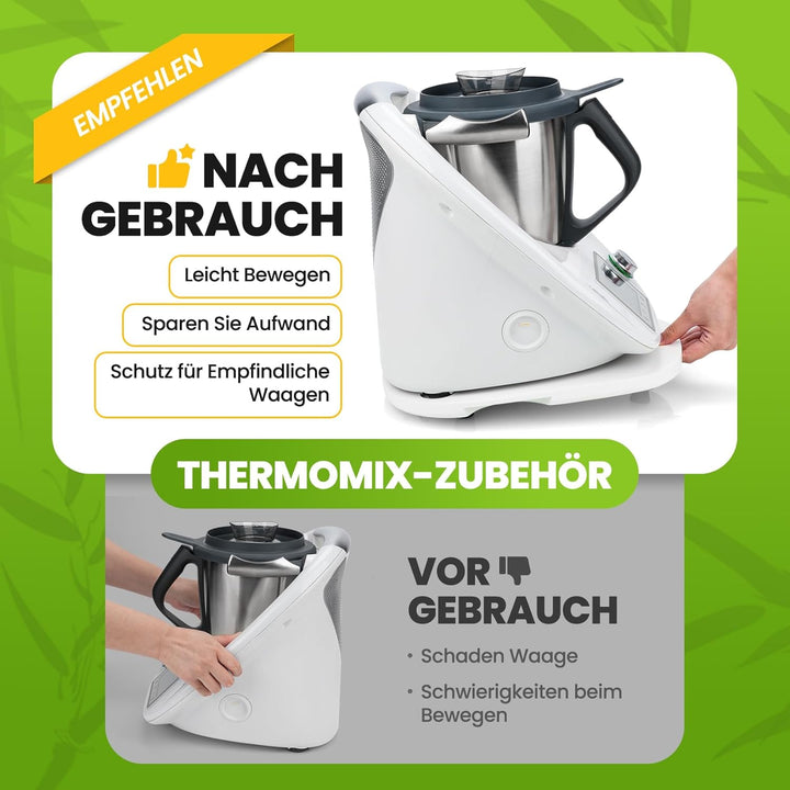 Bambus Gleitbrett für Thermomix TM6 TM5 | Natürliches Bambusmaterial | Mit Rollen für müheloses Vers
