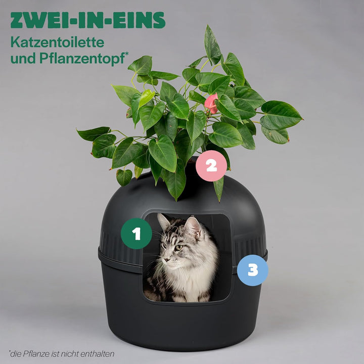 RHRQuality Katzentoilette Flower XXL unsichtbare Katzenklo mit Deckel 51Ø x 55cm (Schwarz), Schwarz