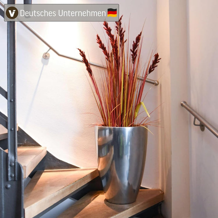 VIVANNO Pflanzkübel Pflanzgefäss Blumenkübel Fiberglas Silber Metallic OPALA (55x40), Silber Metalli