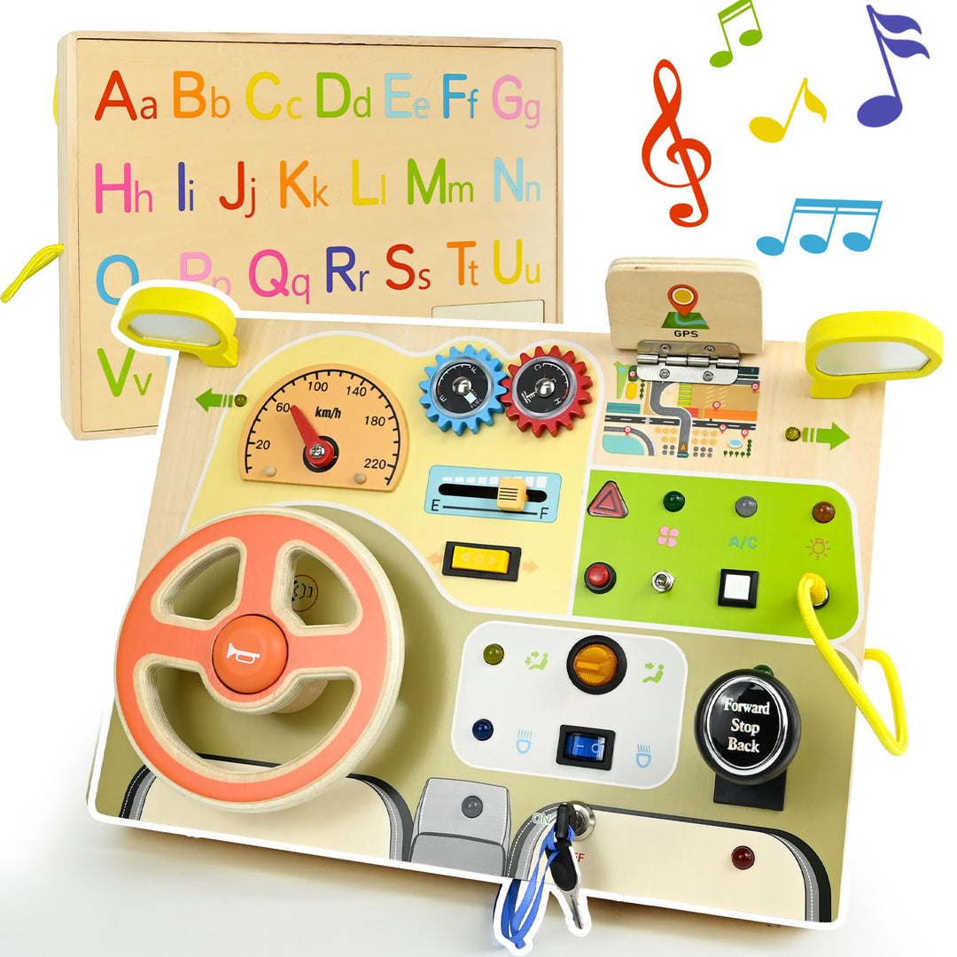 Ulikey Busy Board, Montessori Spielzeug Activity Board mit LED-Lichtschaltern, Motorikspielzeug Holz