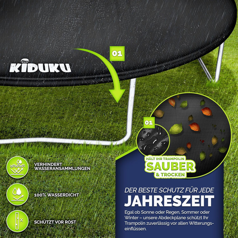 KIDUKU Trampolin Abdeckung 244-427cm | Regenabdeckung wetterfest, reissfest & UV-beständig | Outdoor