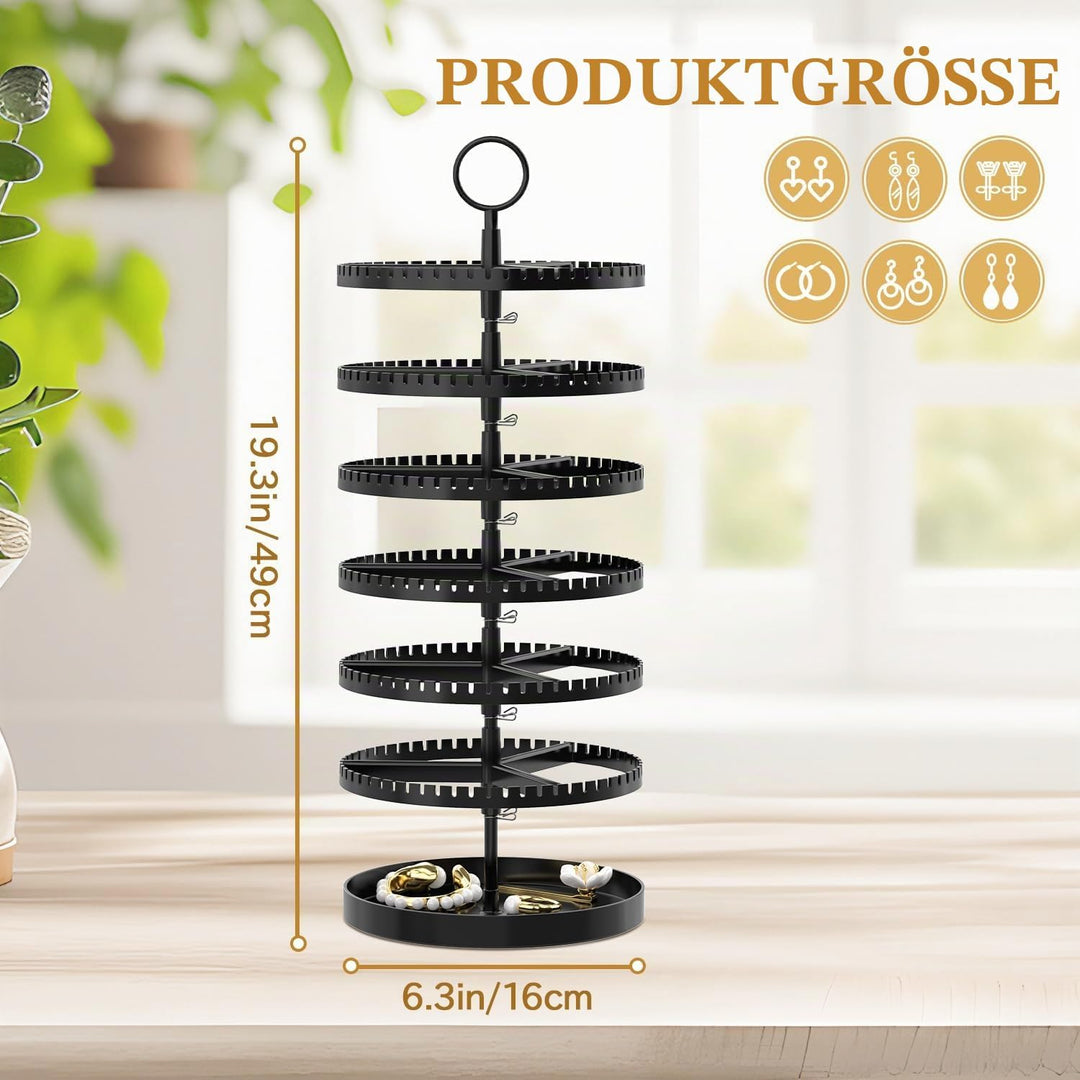 6-Tier-drehender Ohrring-Halter-Organizer-Ständer-justierbarer Kunststoff-Display-Baum mit Metalltab