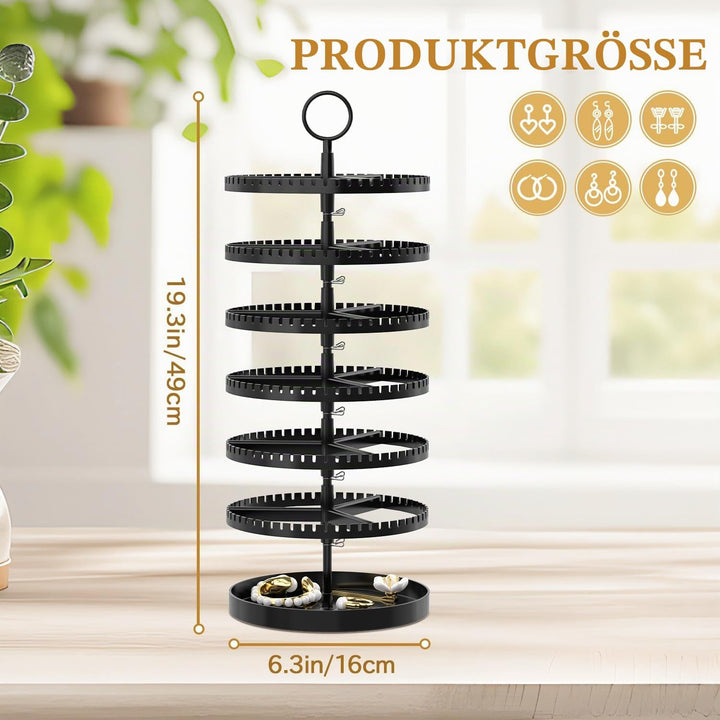 6-Tier-drehender Ohrring-Halter-Organizer-Ständer-justierbarer Kunststoff-Display-Baum mit Metalltab