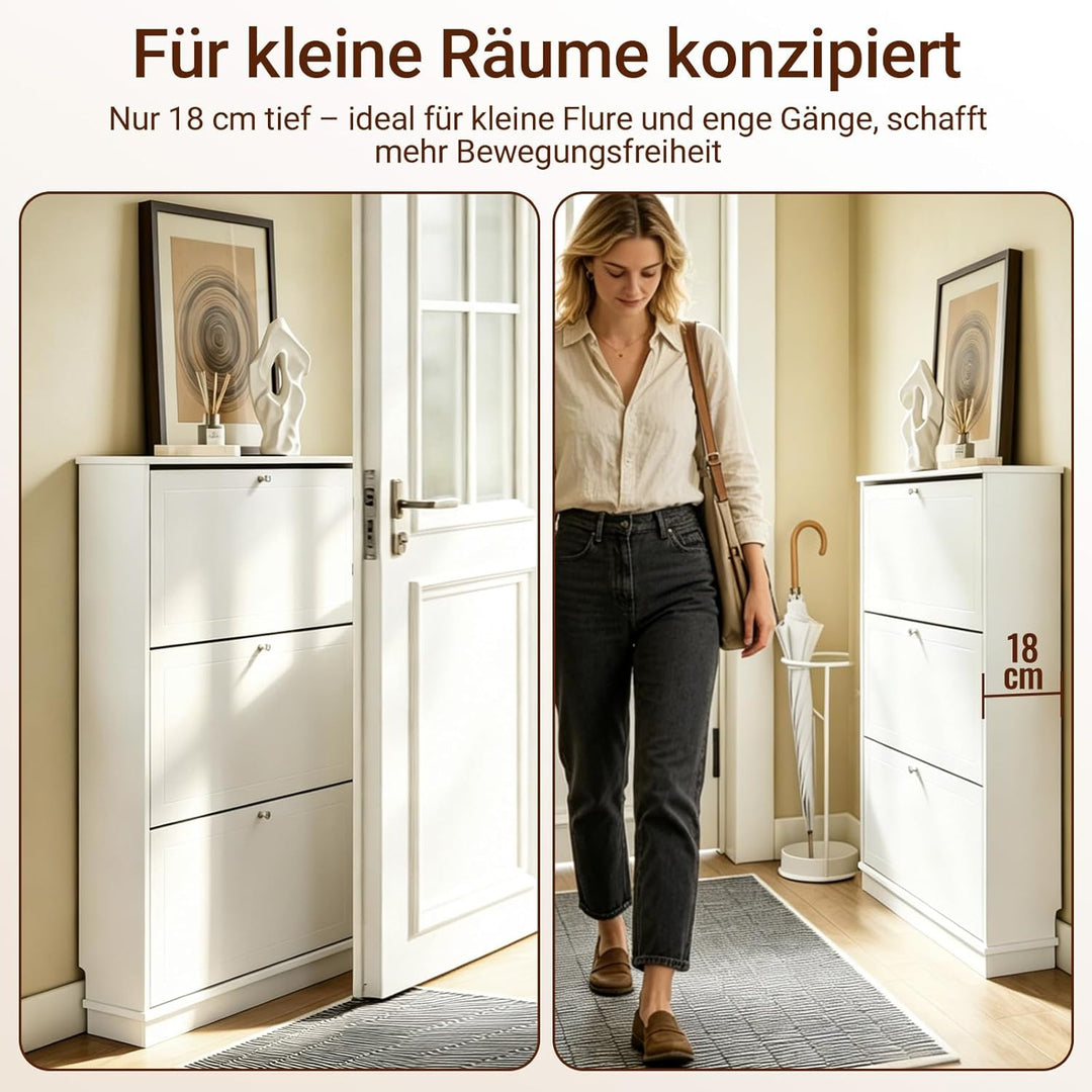SoBuy Schuhschrank Schmal - Extrem Schmal 18Cm, Passt Grosse Schuhe Bis EU 47, Schmaler Schuhschrank