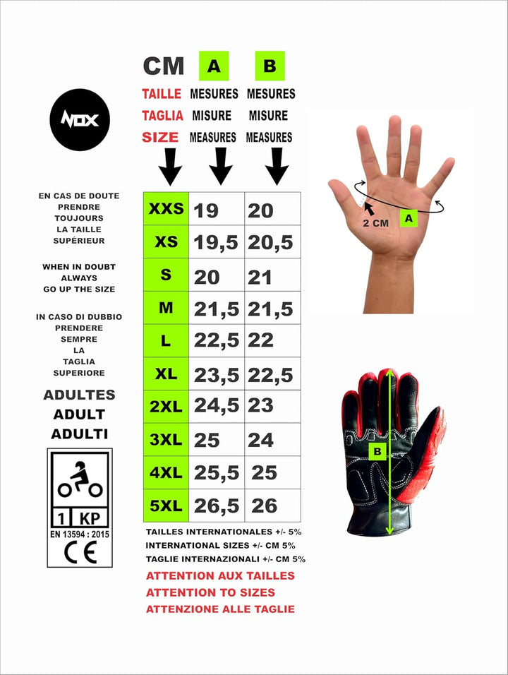 TLA NOX Leder-Motorradhandschuhe mit CE-geprüftem Knöchelschutz, Grössen bis 4XL für Männer und Frau