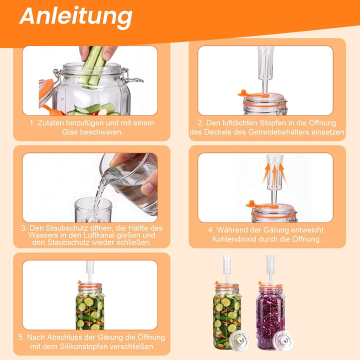 2L Fermentiergläser mit Gärventil und Gewicht, Fermentierglas 2er Set