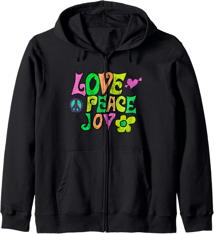 Retro Vintage 70s Love Peace Joy Kapuzenjacke