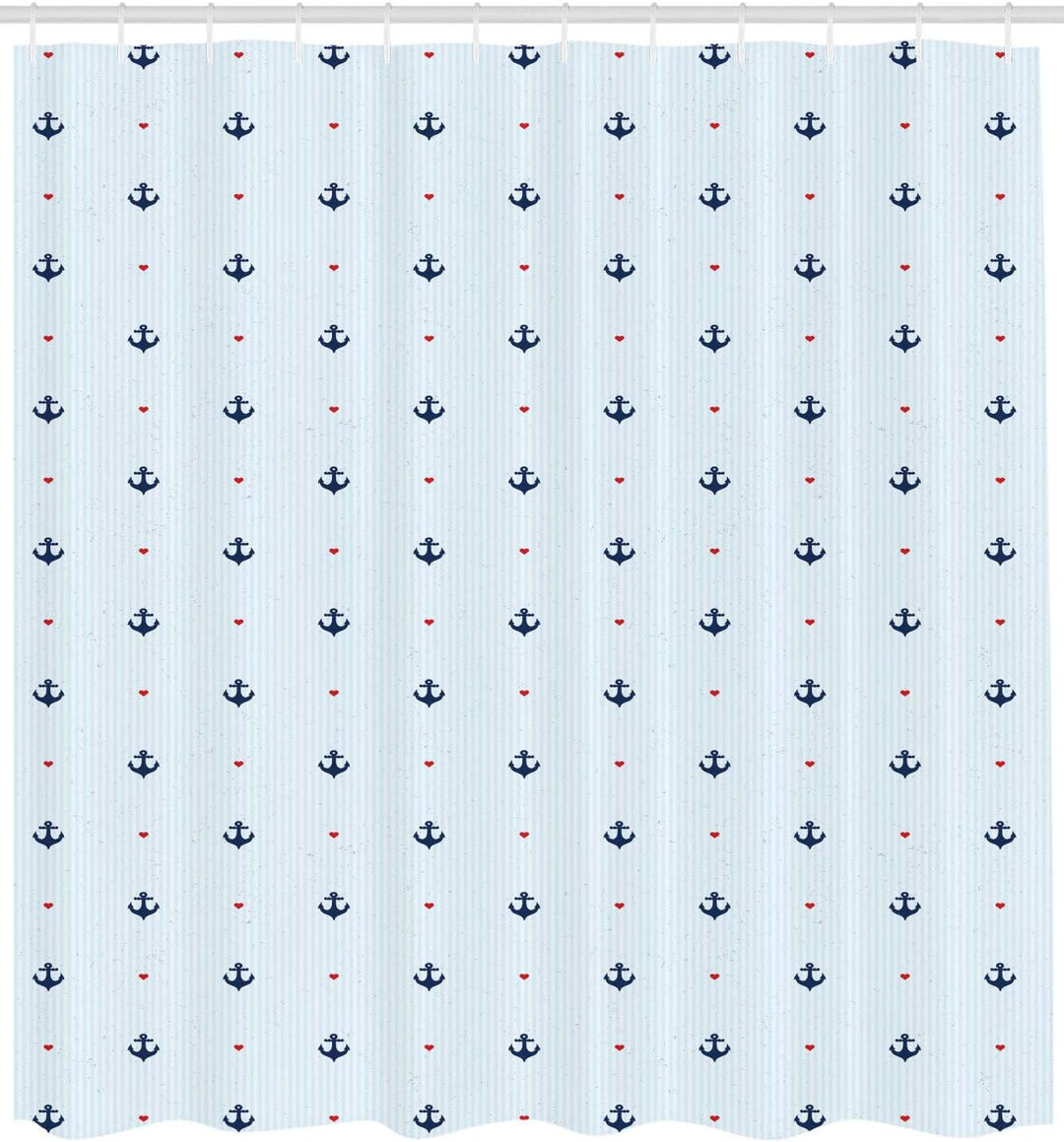 ABAKUHAUS Anker Duschvorhang, Rote Herzen Nautical, Waserdichter Stoff mit 12 Haken Set Dekorativer