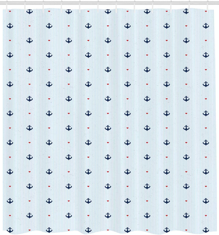 ABAKUHAUS Anker Duschvorhang, Rote Herzen Nautical, Waserdichter Stoff mit 12 Haken Set Dekorativer