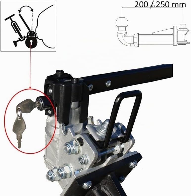 Abklappbare und abschliessbare Hakenverlängerung 250 mm für Fahrradträger inkl. Steckkupplung für je