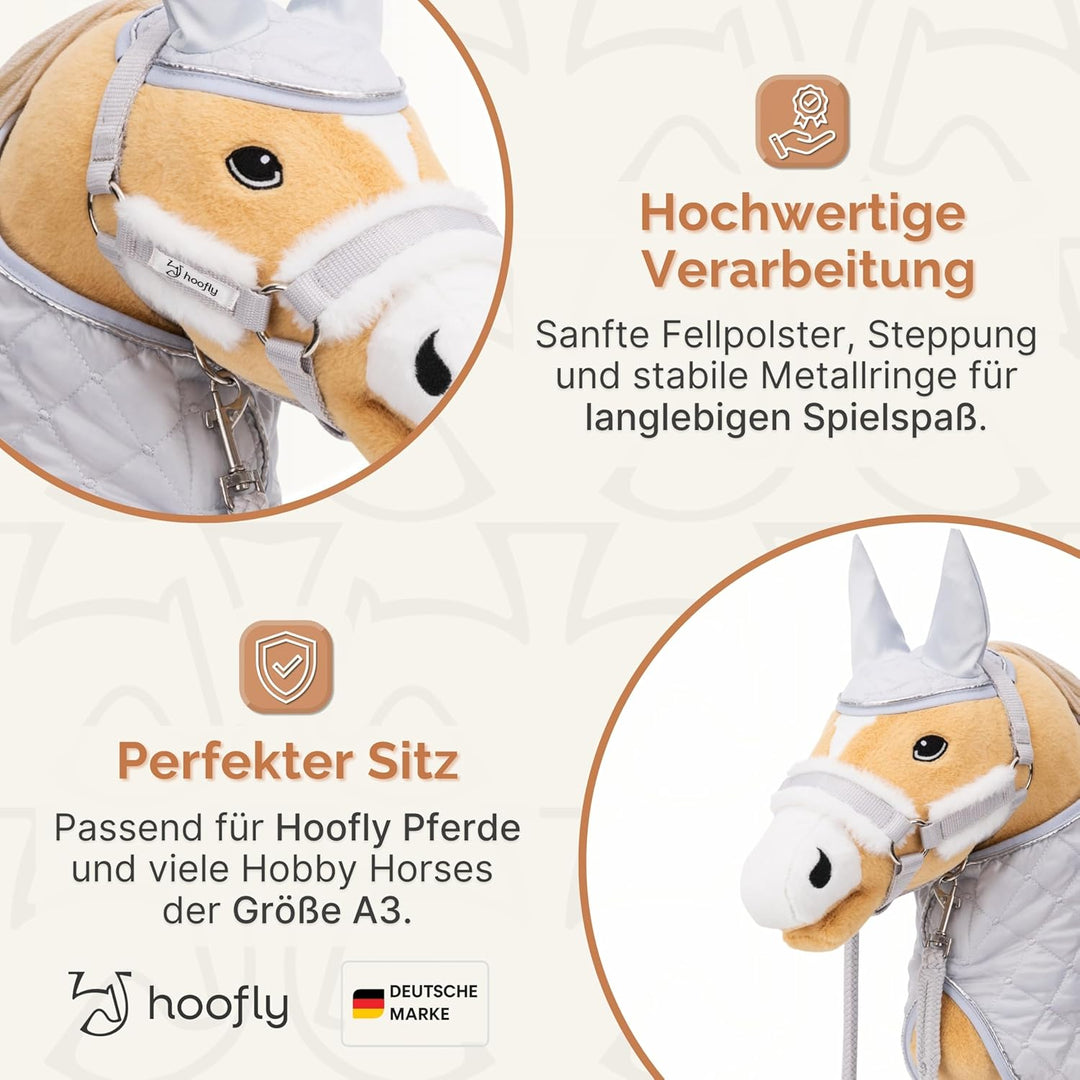 Hobby Horse Zubehör Set – Halfter mit Strick, Decke & Fliegenhaube in Grau für Hobby Horses [TÜV gep