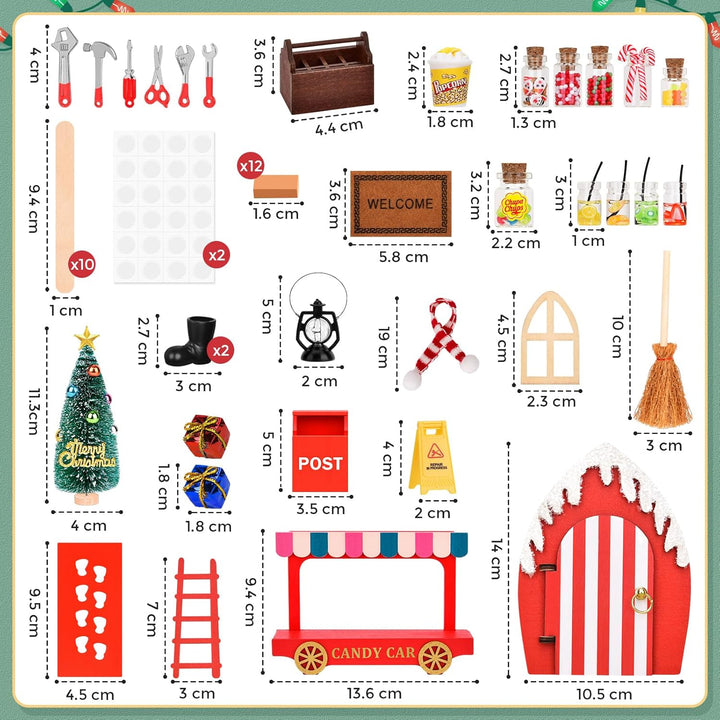 Wichtel Zubehör, 43 PCS Wichtel Set Weihnachten Komplett, Wichteltür Set mit Baustelle und Backset,