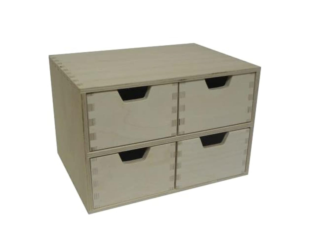 Wooden World Aufbewahrungsbox aus schlichtem Holz mit 4 Schubladen
