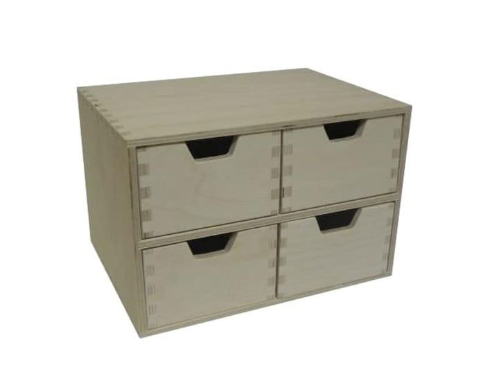 Wooden World Aufbewahrungsbox aus schlichtem Holz mit 4 Schubladen