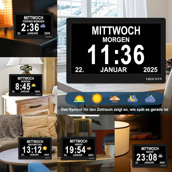 TROCOTN 10 Zoll Digitale Uhr Tagesuhr Grosses Display Wecker Wanduhr (schwarz) 10 Zoll Schwarz, 10 Z