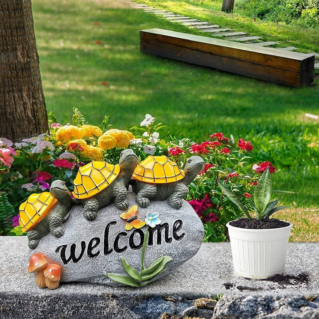 pearlstar Gartenfiguren für draussen wetterfest, Solar Schildkröte Figuren für aussen, Solar Statue