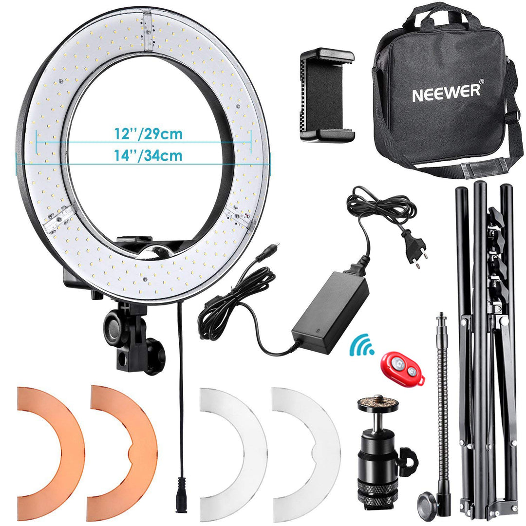 Neewer RL-12 LED Ringlicht 14" aussen/12" in der Mitte mit Lichtständer, Farbfilter, Handyhalterung