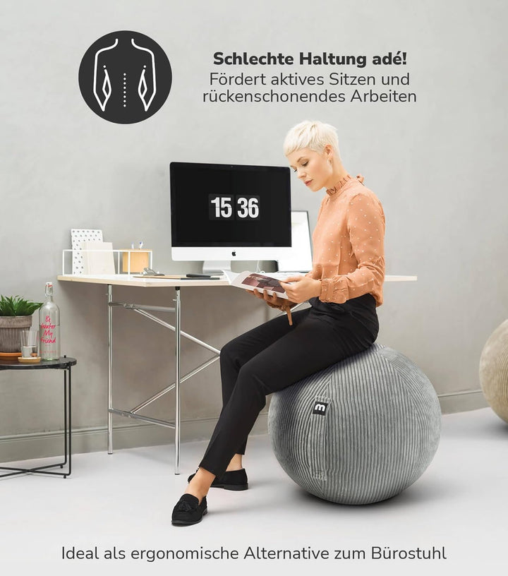 mokebo Stoff Sitzball Büro ergonomisch 'Der Sportliche', Sitzball mit Pumpe oder Pezziball mit Stoff