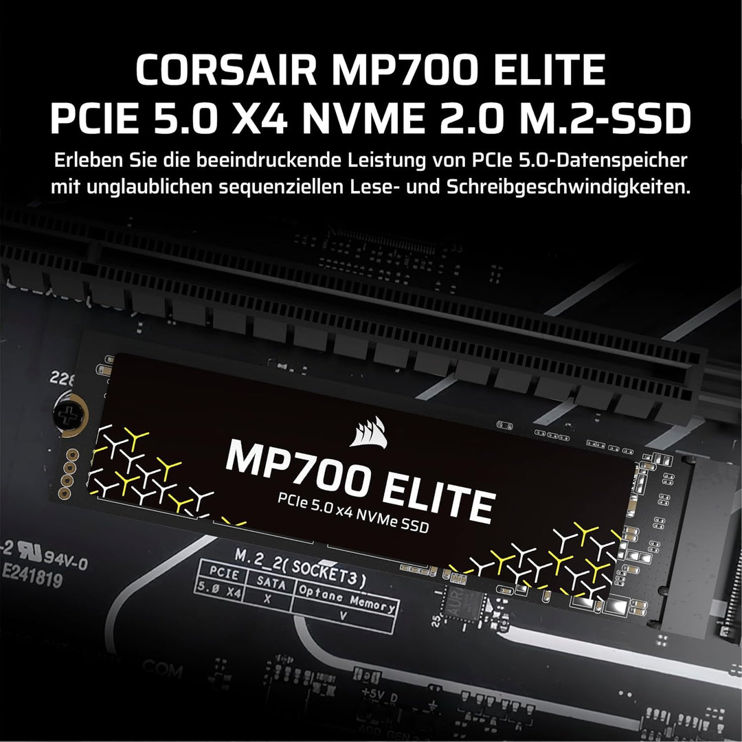 Corsair MP700 Elite 2TB PCIe 5.0 x4 NVMe M.2 SSD – Bis zu 10,000MB/sec – Hohe Dichte 3D TLC NAND – M