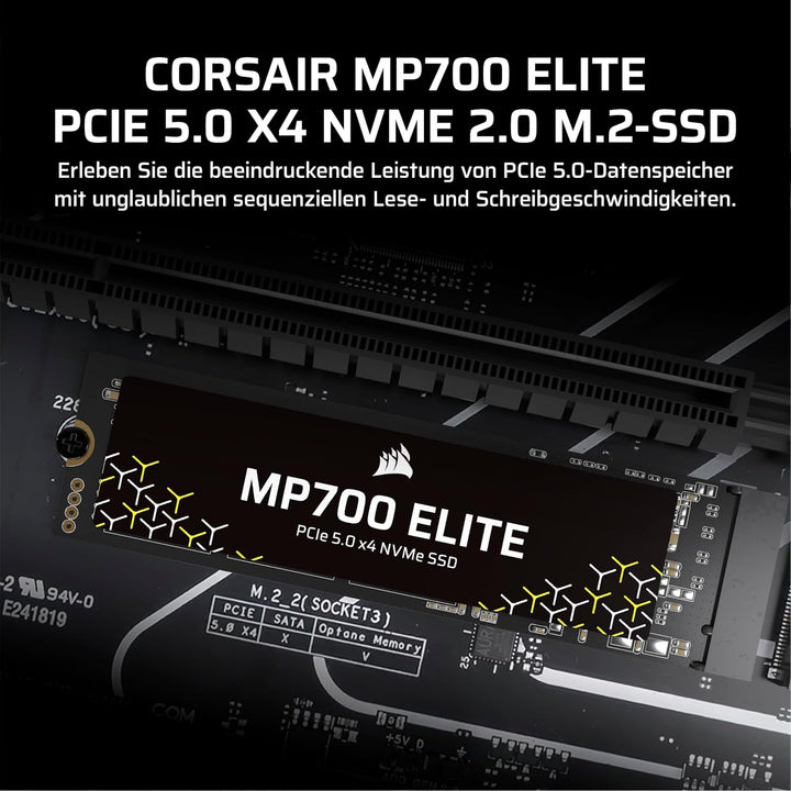 Corsair MP700 Elite 2TB PCIe 5.0 x4 NVMe M.2 SSD – Bis zu 10,000MB/sec – Hohe Dichte 3D TLC NAND – M