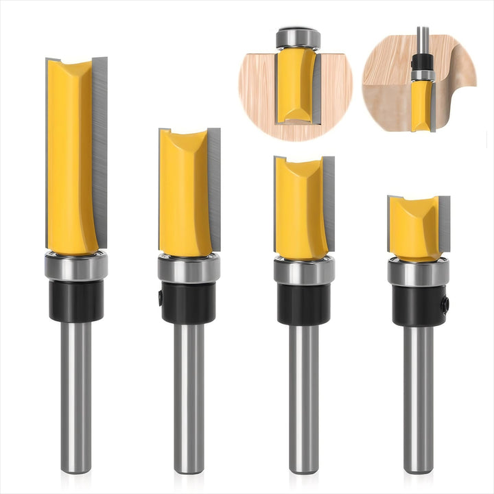 Yuentoen 4 Stück Bündigfräser Kugellager Oben, Bündigfräser 1/4 Zoll Schaft, Ent Bündigfräser, Kante