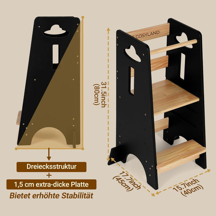 COSYLAND Lernturm ab 1 Jahr - Höhenverstellbarer Learning Tower für Kinder (3-stufig) - Montessori L