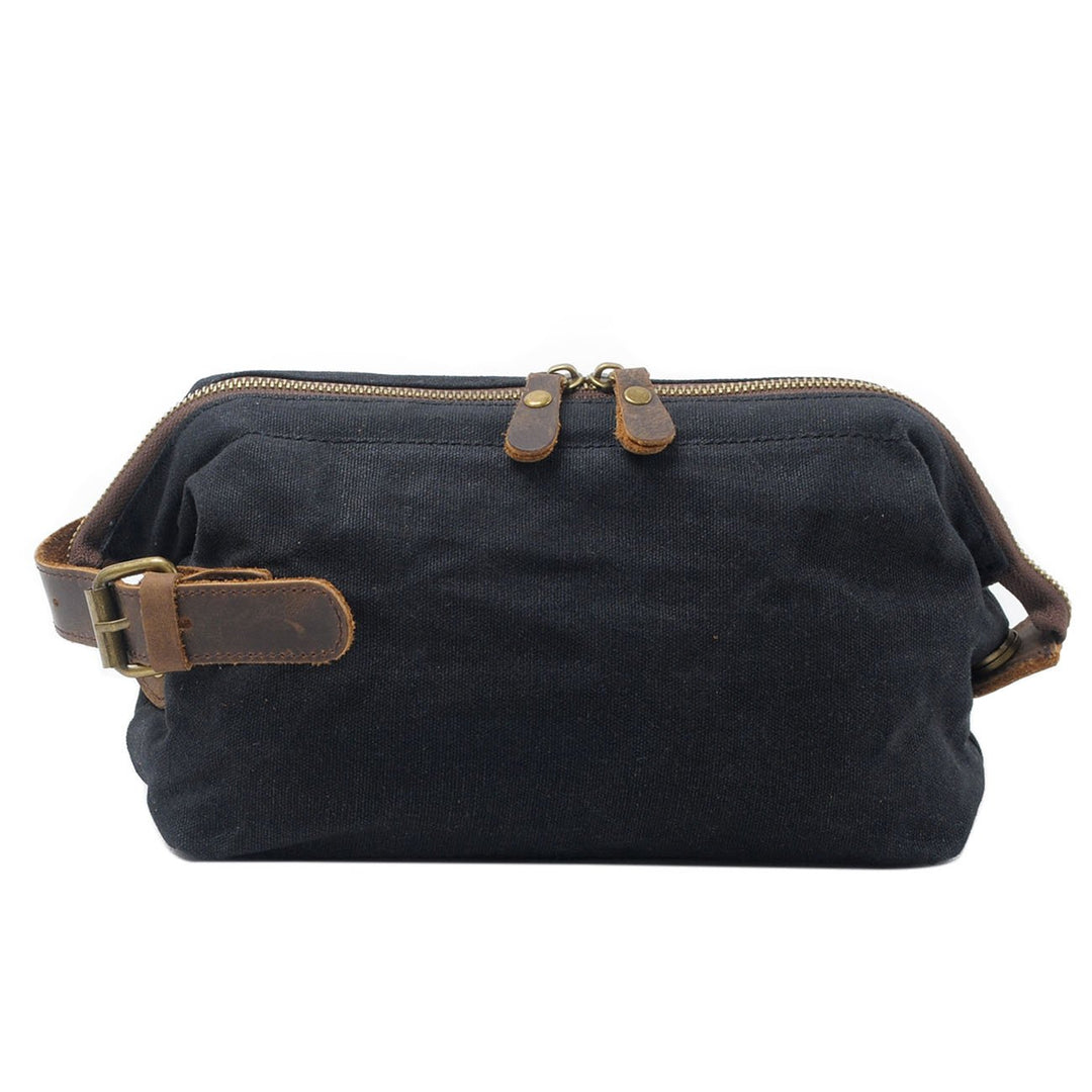 Neuleben Kulturtasche Wasserdicht Vintage Canvas Leder Damen Herren Kosmetiktasche Kulturbeutel für