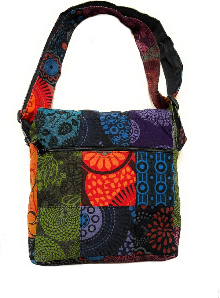 Damen Baumwolle Umhängetasche Indische Ethno Stil Boho Maliprint Tasche Baumwolle satche l mit Klapp